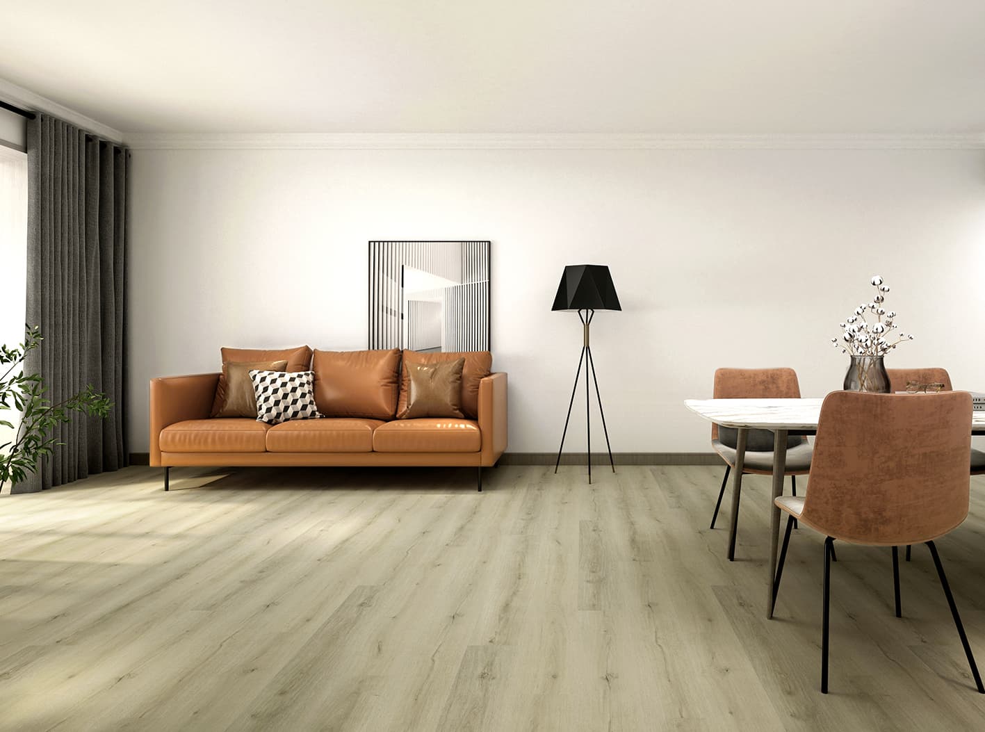P-204 Light Natural Oak SPC parke ve SPC zemin kaplama için Kuzey Kıbrıs ürün ve uygulama görseli