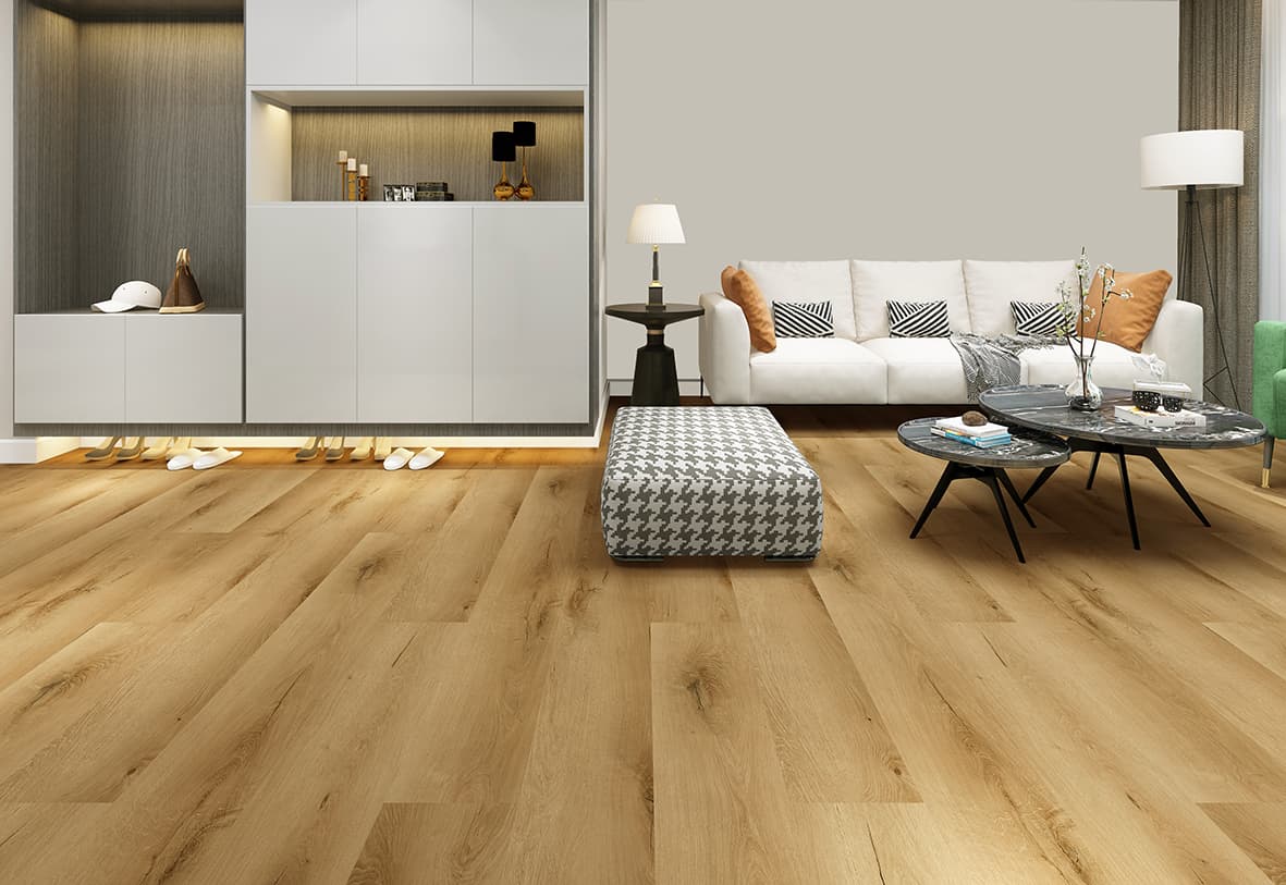 P-208 Sand Dune Oak SPC parke ve SPC zemin kaplama için Kuzey Kıbrıs ürün ve uygulama görseli