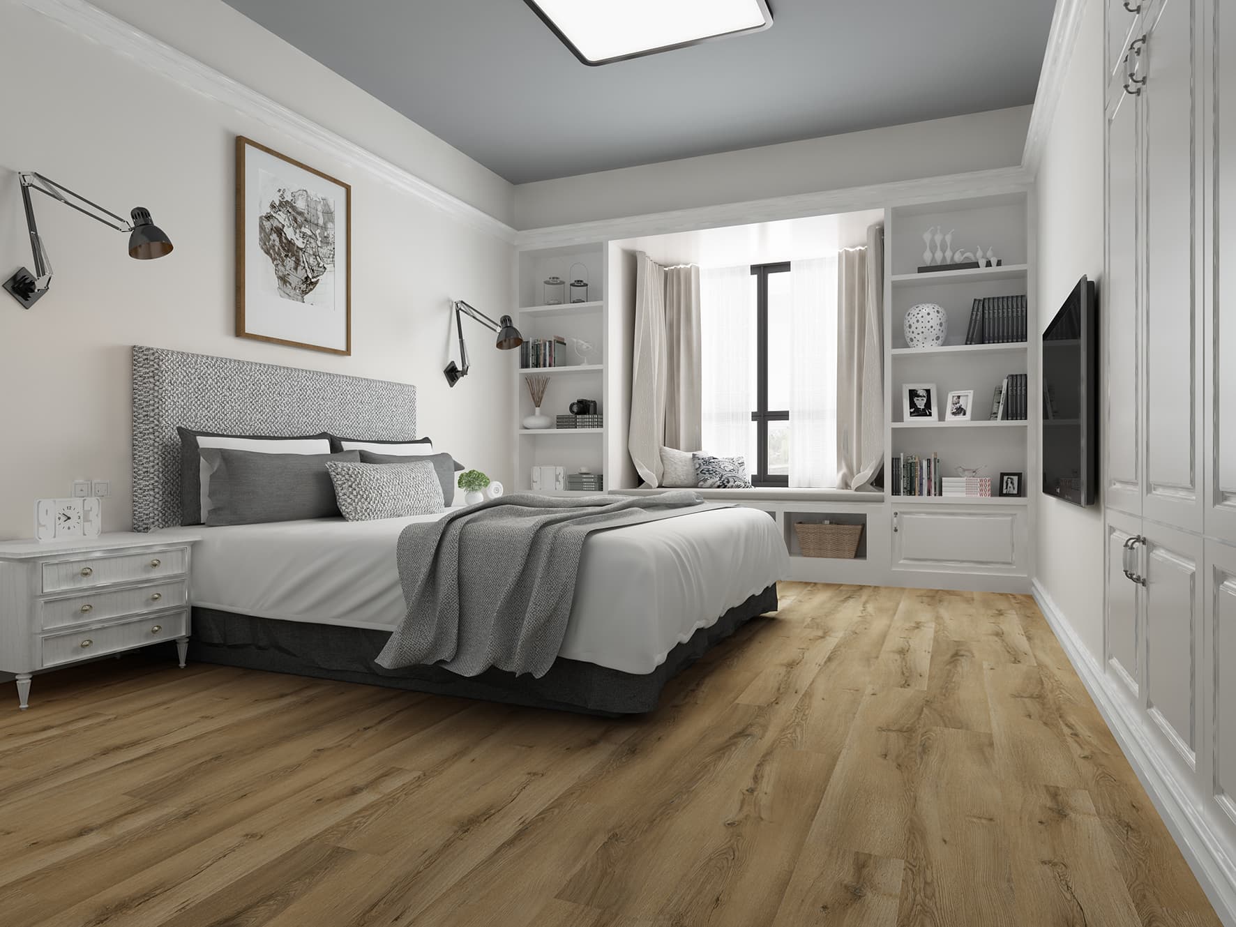 P-210 Canyon Oak SPC parke ve SPC zemin kaplama için Kuzey Kıbrıs ürün ve uygulama görseli