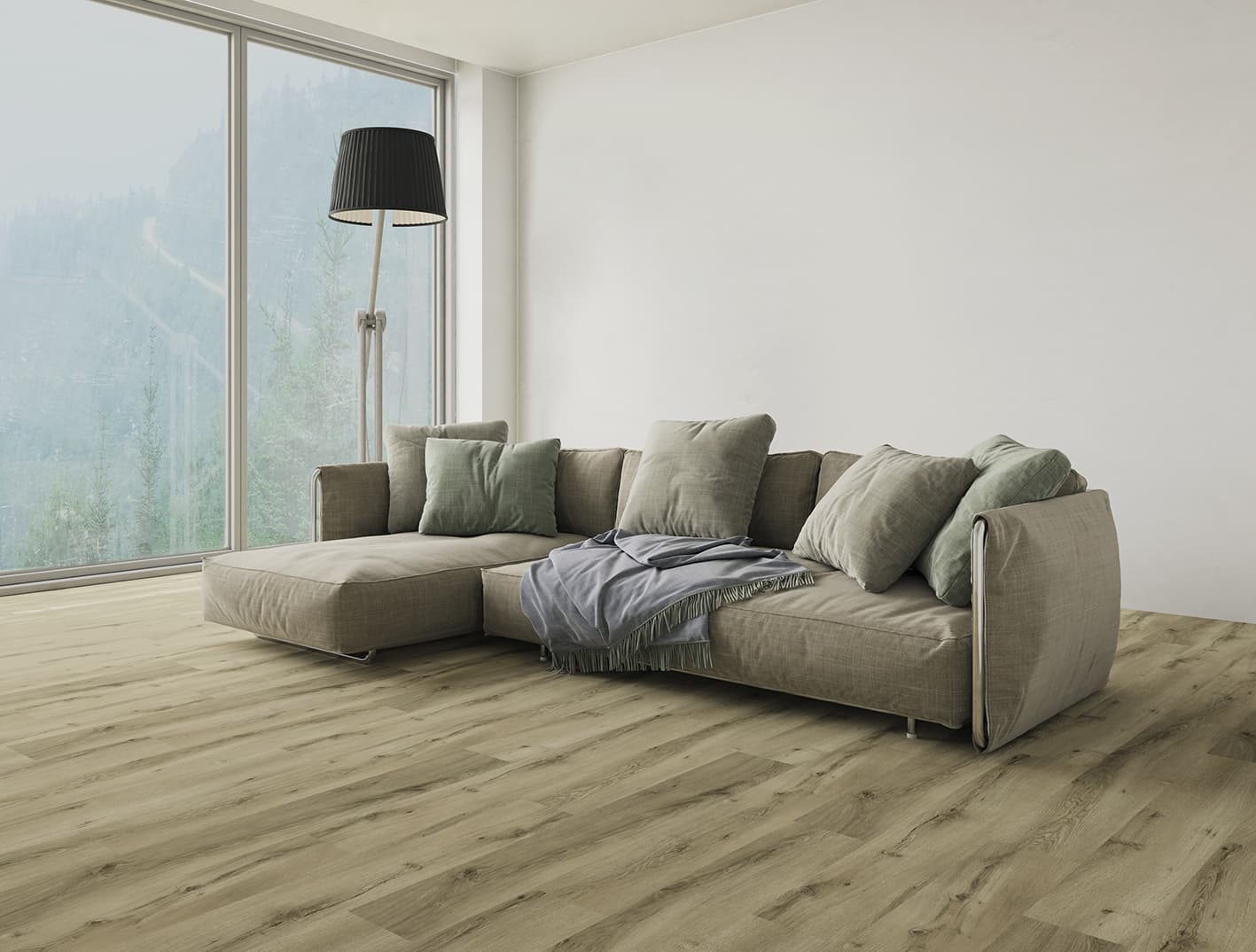 P-214 Dove Grey Oak SPC parke ve SPC zemin kaplama için Kuzey Kıbrıs ürün ve uygulama görseli