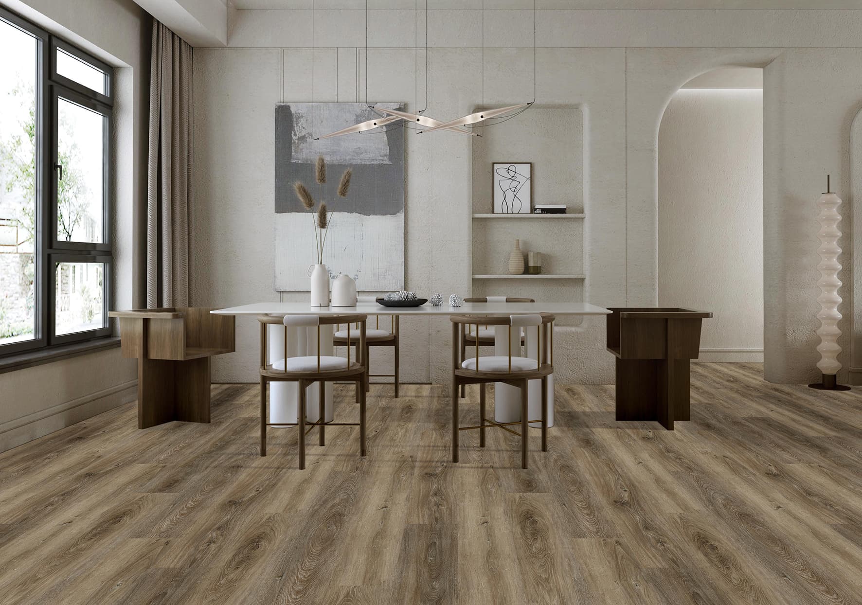 P-218 Chestnut Oak SPC parke ve SPC zemin kaplama için Kuzey Kıbrıs ürün ve uygulama görseli