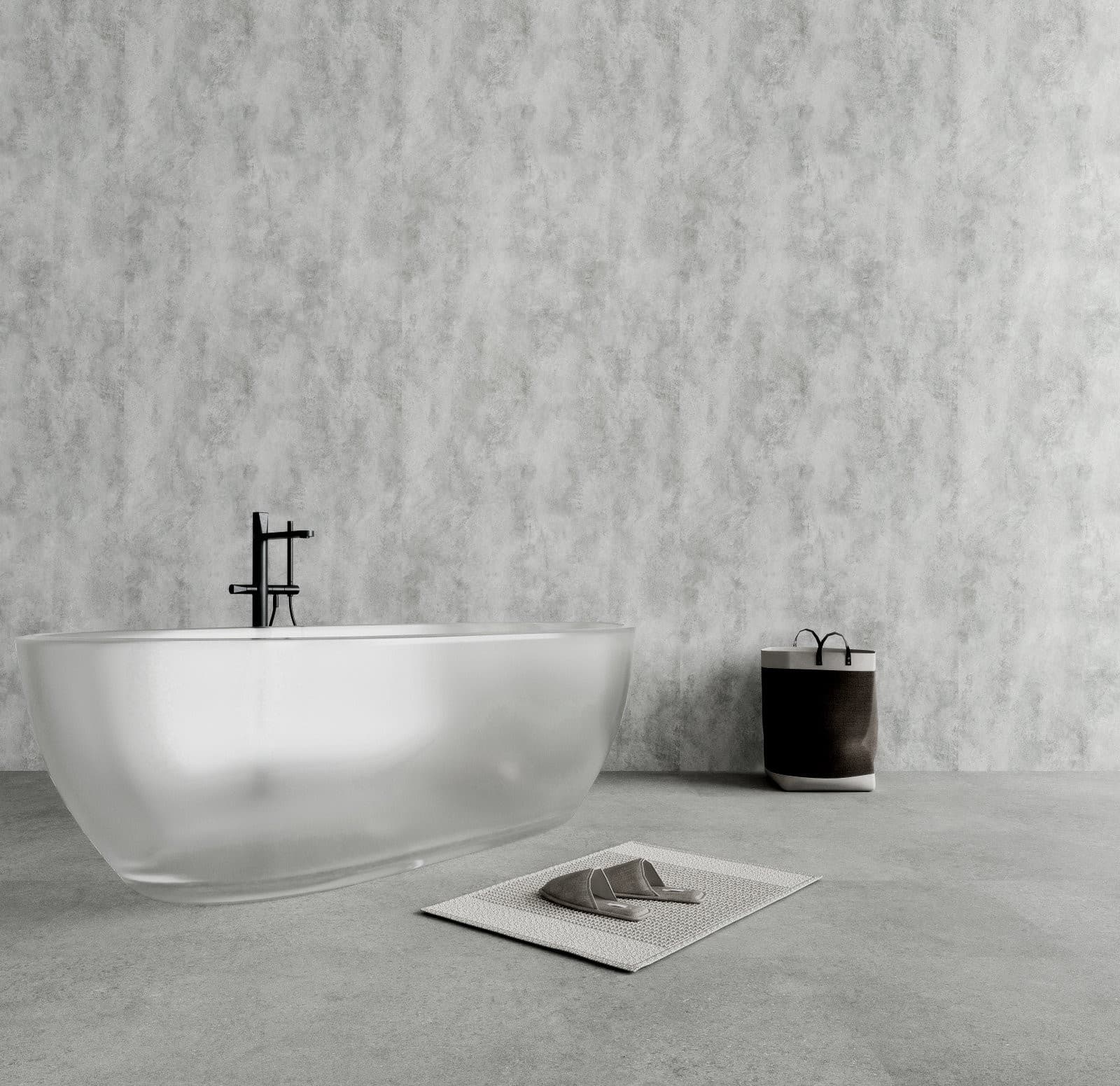 602 Microcement Silver SPC duvar paneli, banyo paneli ve marble sheet yüzey için Kuzey Kıbrıs ürün ve uygulama görseli