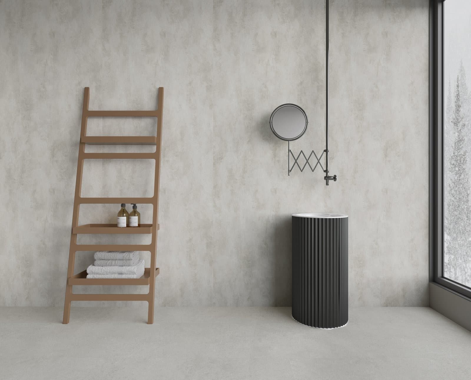 603 Concrete Light Grey SPC duvar paneli, banyo paneli ve marble sheet yüzey için Kuzey Kıbrıs ürün ve uygulama görseli