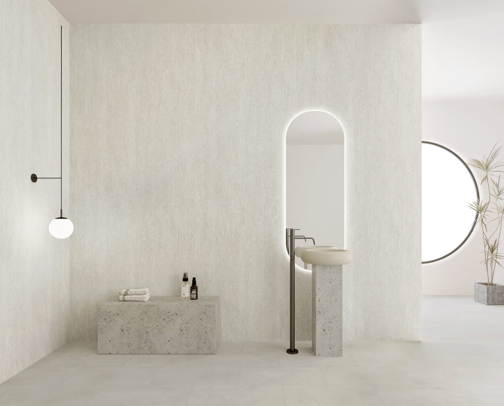 607 Travertine White Vein SPC duvar paneli, banyo paneli ve marble sheet yüzey için Kuzey Kıbrıs ürün ve uygulama görseli