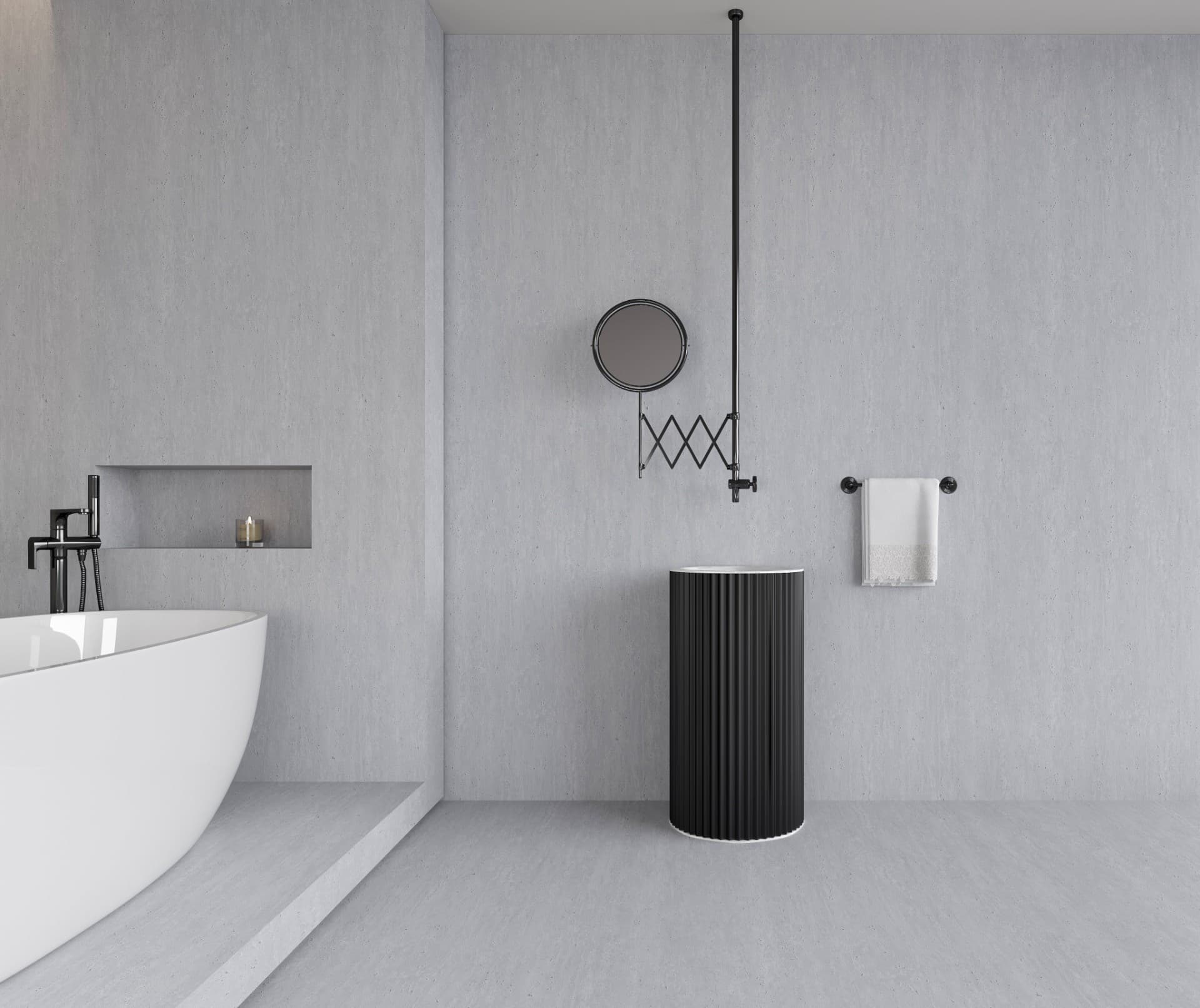 608 Travertine Grey SPC duvar paneli, banyo paneli ve marble sheet yüzey için Kuzey Kıbrıs ürün ve uygulama görseli