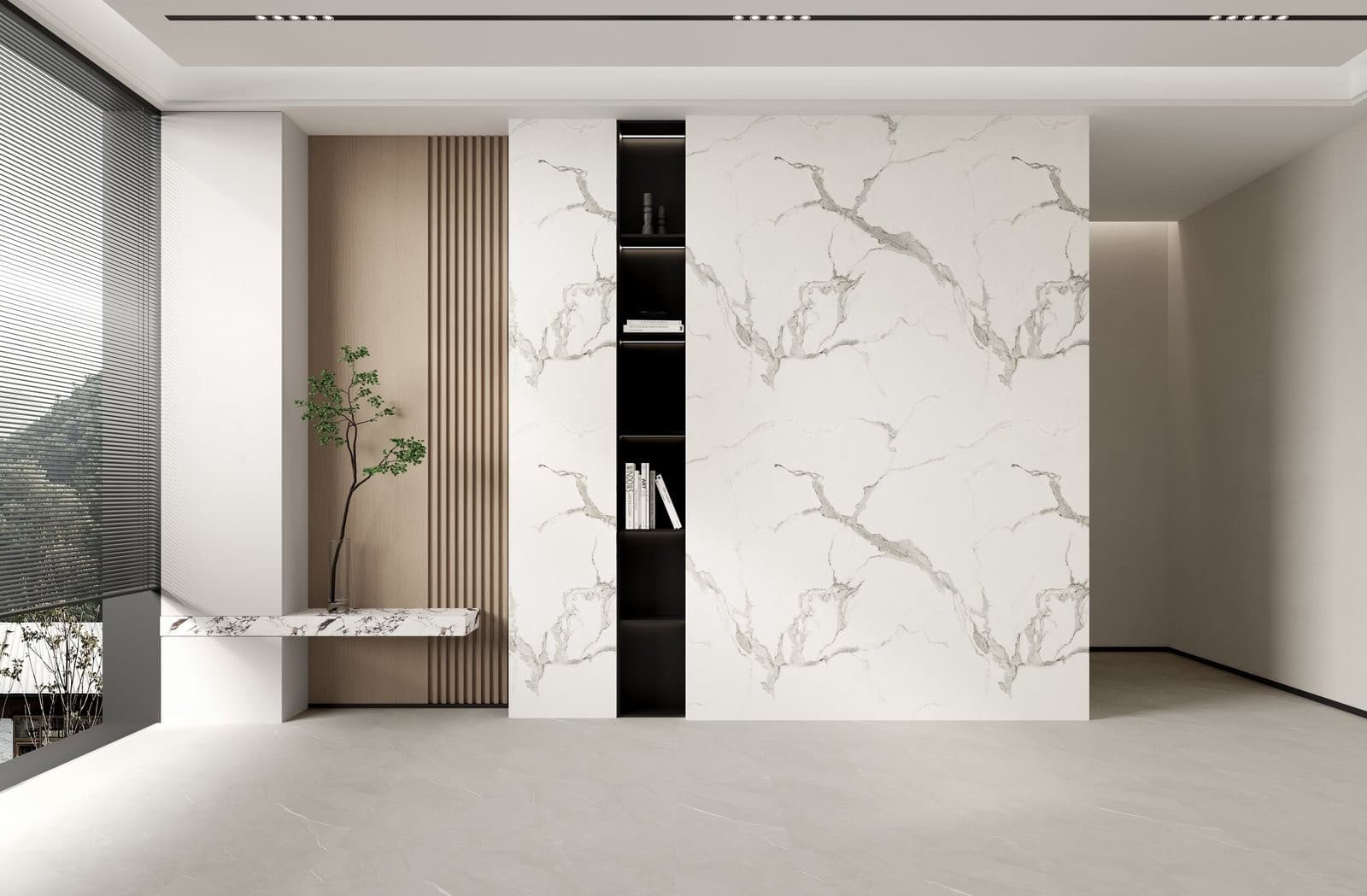 612 Calacatta Gold SPC duvar paneli, banyo paneli ve marble sheet yüzey için Kuzey Kıbrıs ürün ve uygulama görseli