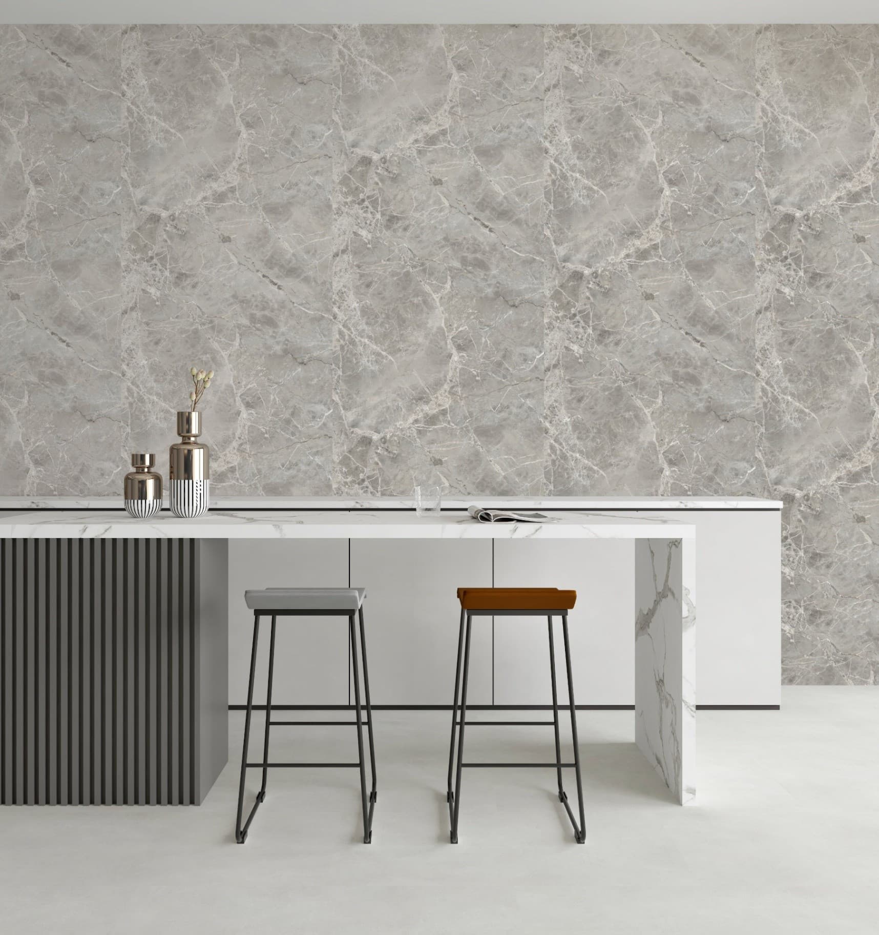 616 Tundra Grey SPC duvar paneli, banyo paneli ve marble sheet yüzey için Kuzey Kıbrıs ürün ve uygulama görseli