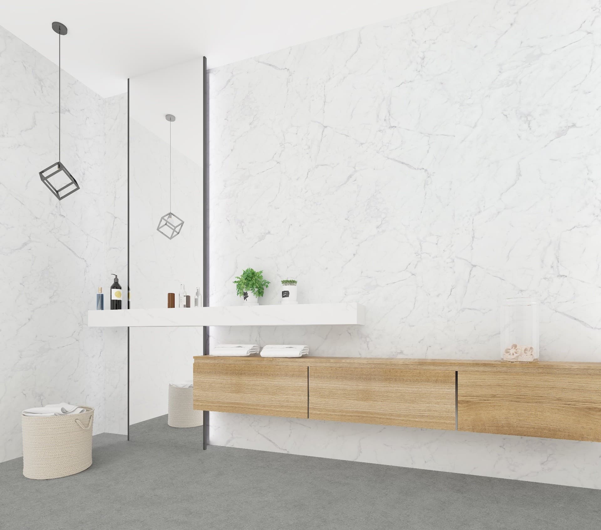 618 Carrara White SPC duvar paneli, banyo paneli ve marble sheet yüzey için Kuzey Kıbrıs ürün ve uygulama görseli