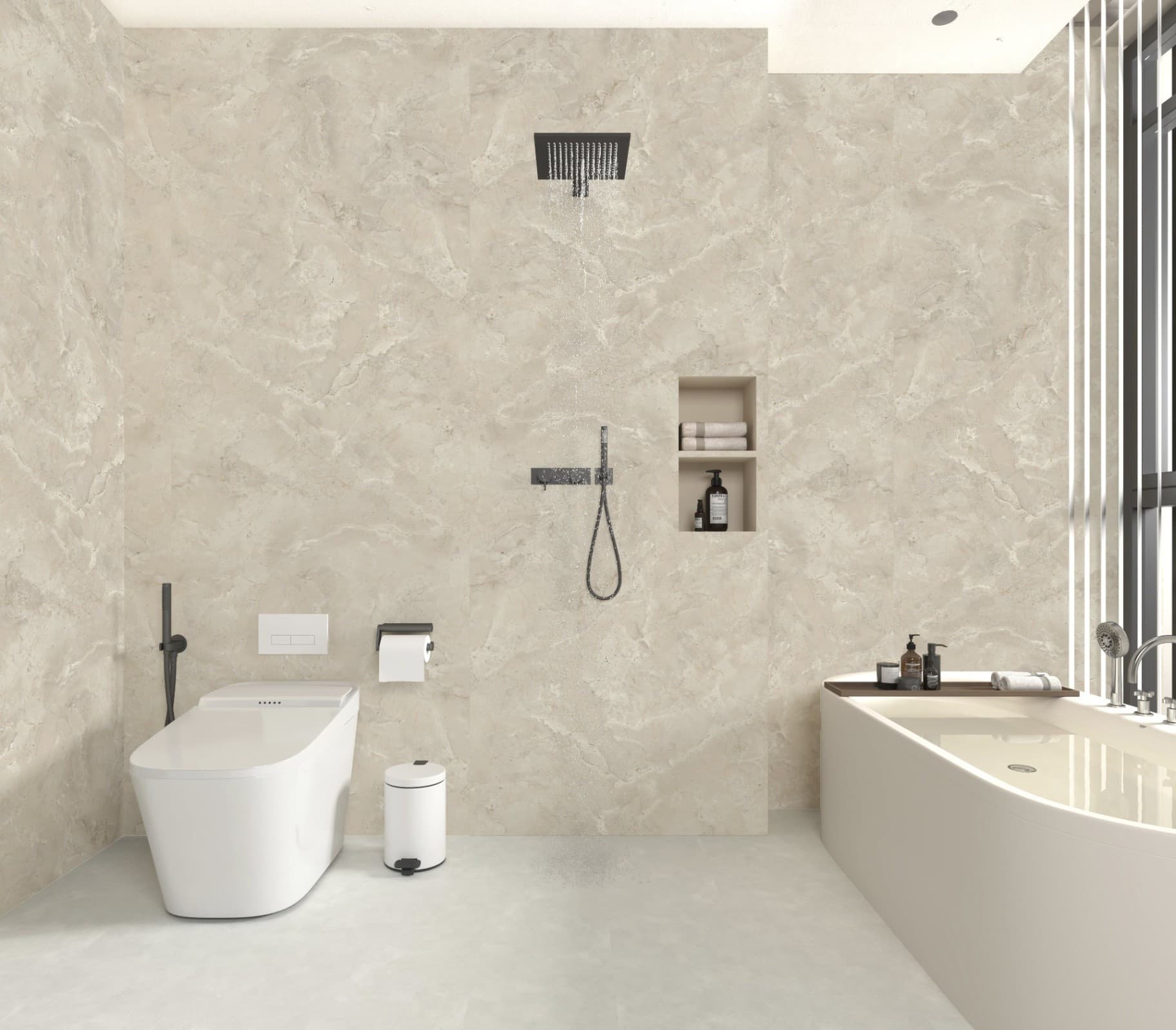620 Crema Marfil Beige SPC duvar paneli, banyo paneli ve marble sheet yüzey için Kuzey Kıbrıs ürün ve uygulama görseli